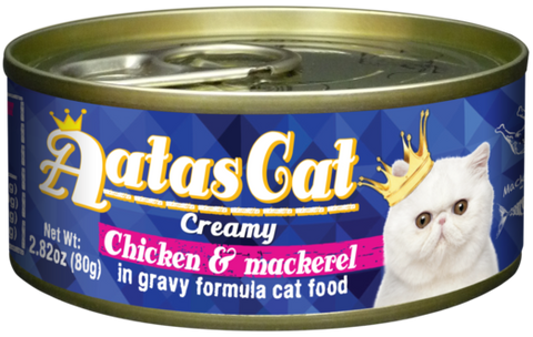 Aatas Cat Creamy Chicken & Mackerel In Gravy Canned Cat Food 80g (24pcs)