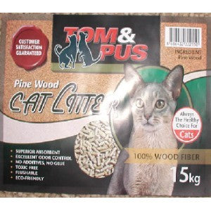 TOM N PUS PINE WOOD CAT LITTER 15KG