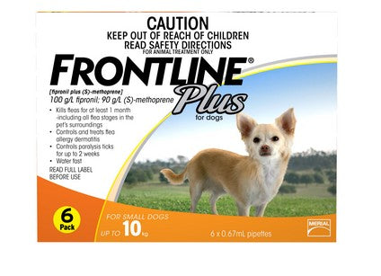 FRONTLINE PLUS FOR SMALL DOGS UP TO 10KG (6 TUBES)