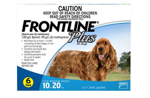 FRONTLINE PLUS FOR MEDIUM DOGS 10 - 20KG (6 TUBES)