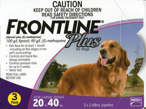 FRONTLINE PLUS FOR LARGE DOGS 20 - 40KG (3 TUBES)