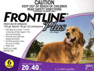 FRONTLINE PLUS FOR LARGE DOGS 20 - 40KG (6 TUBES)