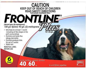 FRONTLINE PLUS FOR EXTRA LARGE DOGS 40 - 60KG (6 TUBES)