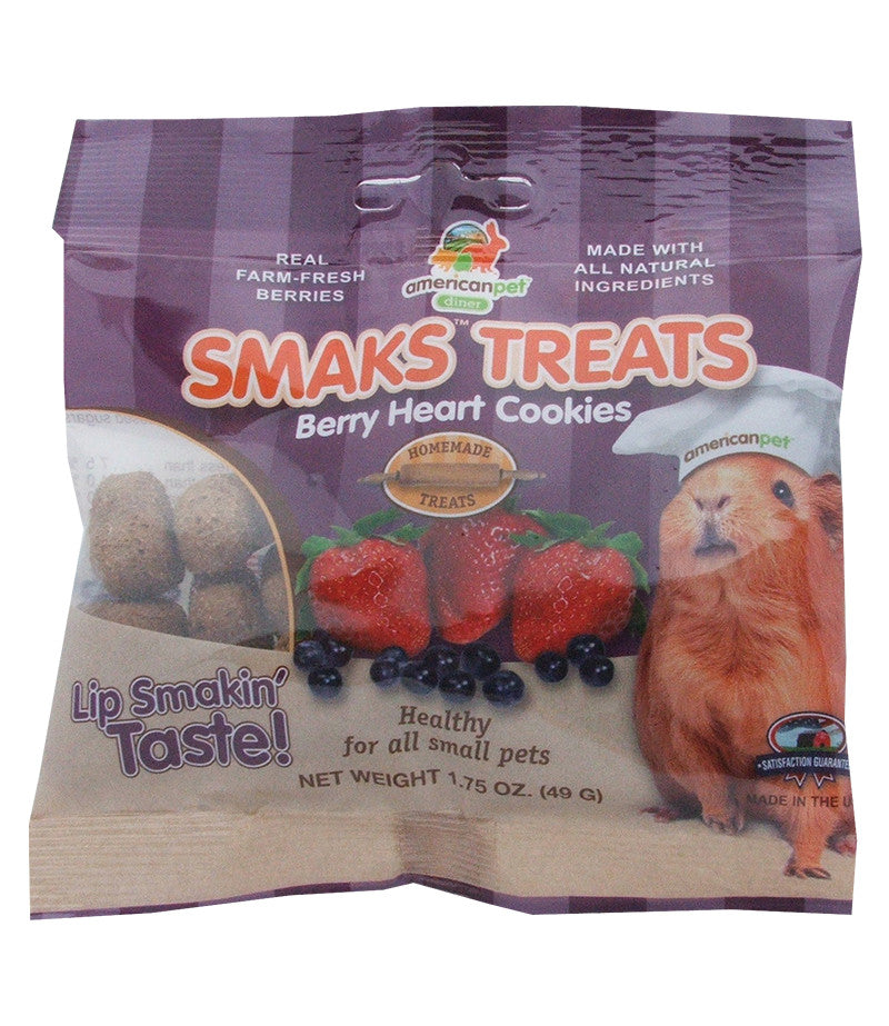 American Pet Diner Smaks Treats Berry Heart Cookies For Small Animals 1.75oz