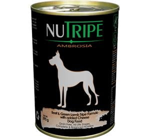 Nutripe Ambrosia Beef & Green Lamb Tripe Formula with added Cheese Dog Food 390g (24/carton)