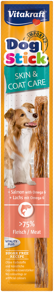 Vitakraft Dog Stick Skin & Coat Salmon w Omega 6 1pc (50/carton)