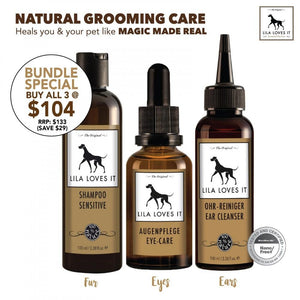 BUNDLE PROMO: Lila Loves It Sensitive Concentrated Dog Shampoo, Ear Cleanser For Dogs & Eye Care Dog Eye Cleanser